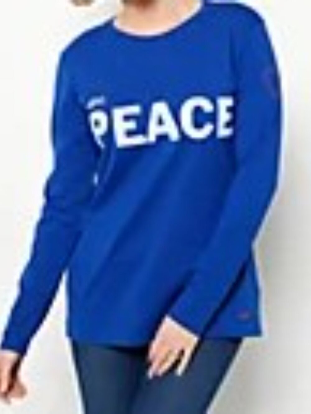 Peace Love World Love 2 Love Long-Sleeve Doni Top Medium Blue Defects - Picture 8 of 9